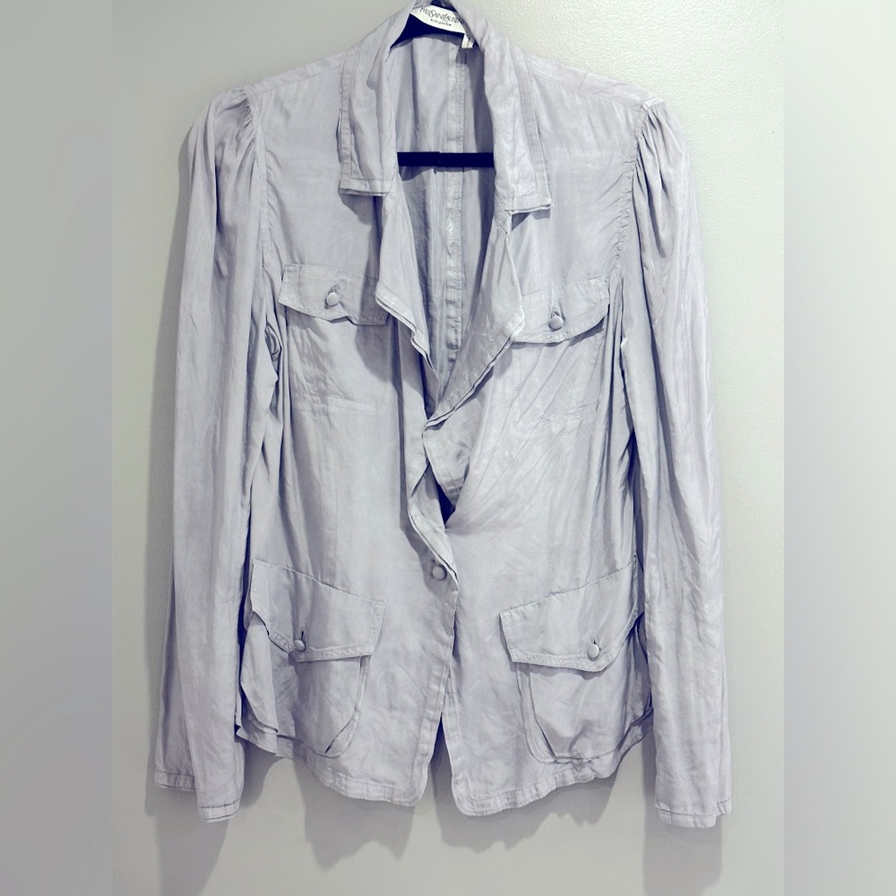 Yves Saint Laurent rice gauche silky vintage silver grey blouse.